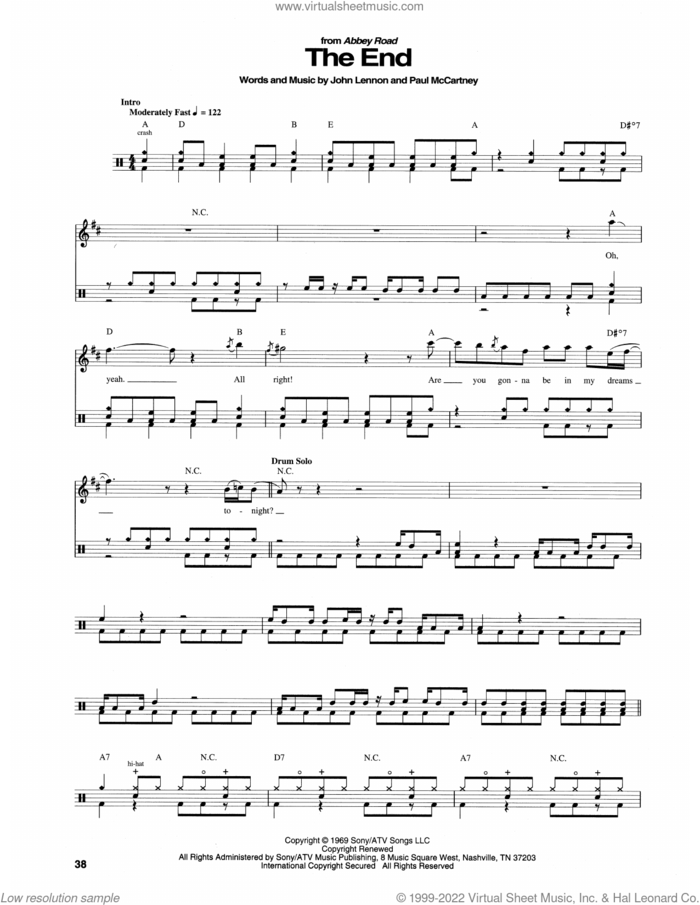 The End sheet music for drums by The Beatles, John Lennon and Paul McCartney, intermediate skill level