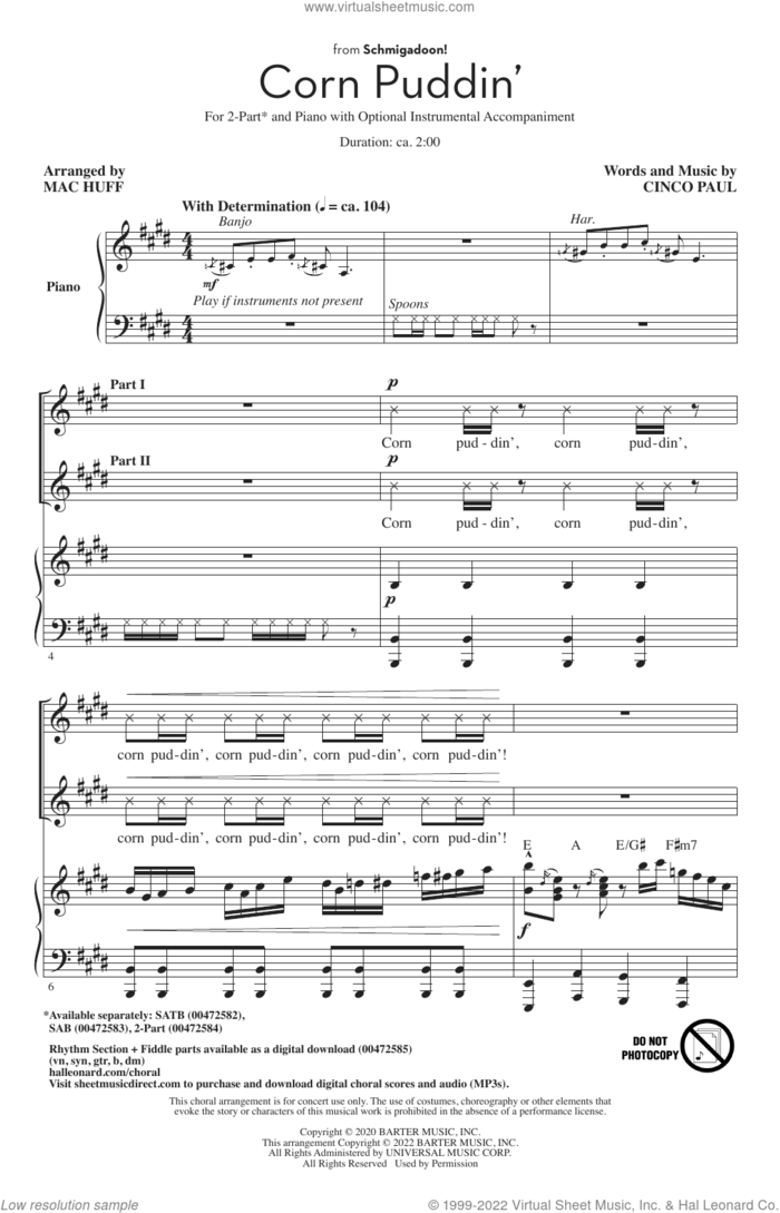 Corn Puddin' (from Schmigadoon!) (arr. Mac Huff) sheet music for choir (2-Part) by Cinco Paul and Mac Huff, intermediate duet