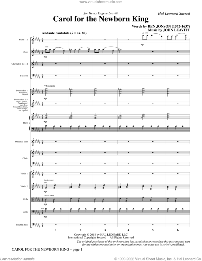 Carol For The Newborn King (COMPLETE) sheet music for orchestra/band by John Leavitt, Ben Jonson and Ben Jonson and John Leavitt, intermediate skill level