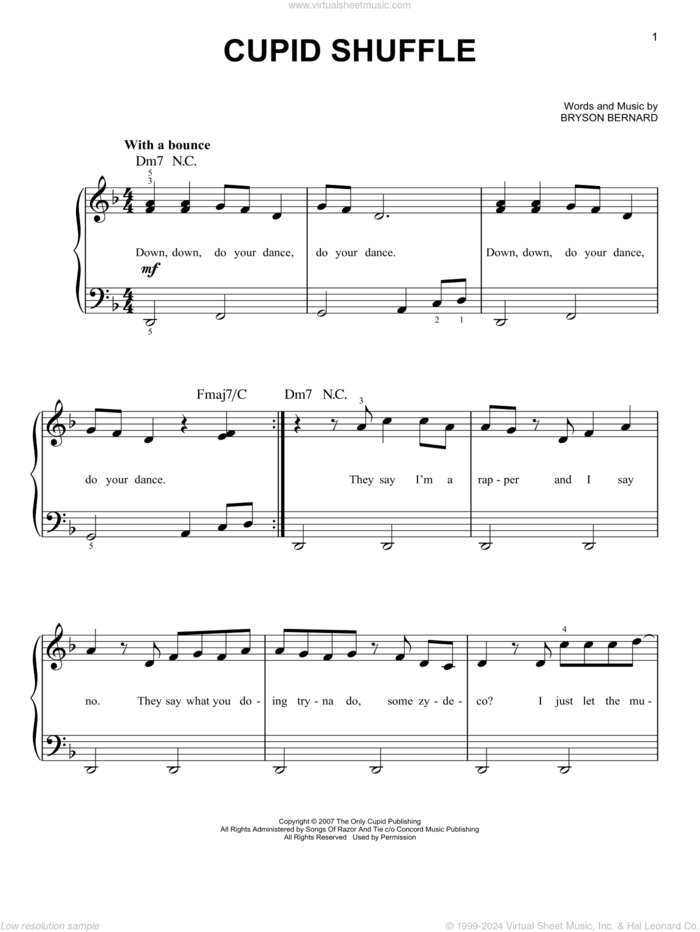 Cupid Shuffle sheet music for piano solo by Cupid and Bryson Bernard, easy skill level