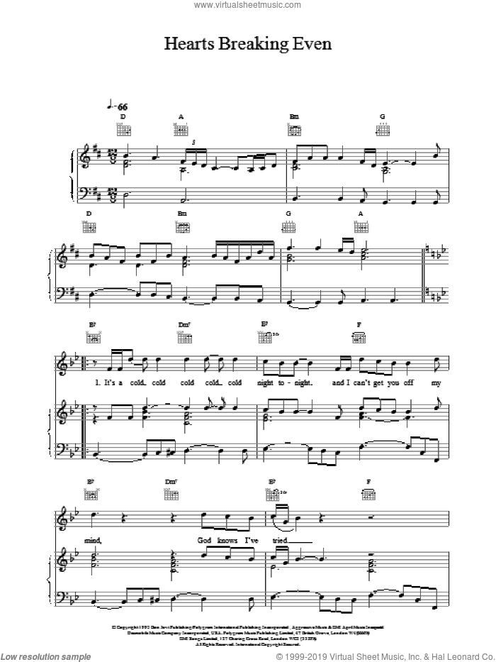 Hearts Breaking Even sheet music for voice, piano or guitar by Bon Jovi, intermediate skill level
