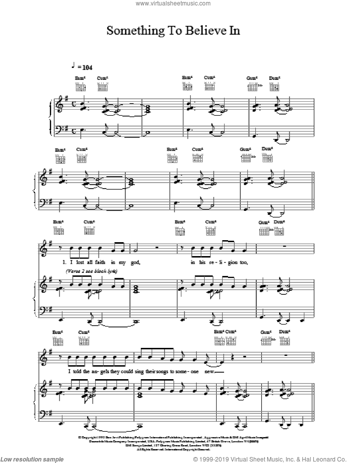 Something To Believe In sheet music for voice, piano or guitar by Bon Jovi, intermediate skill level