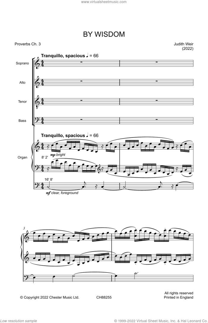 By Wisdom sheet music for choir (SATB: soprano, alto, tenor, bass) by Judith Weir and Proverbs, Chapter 3, intermediate skill level