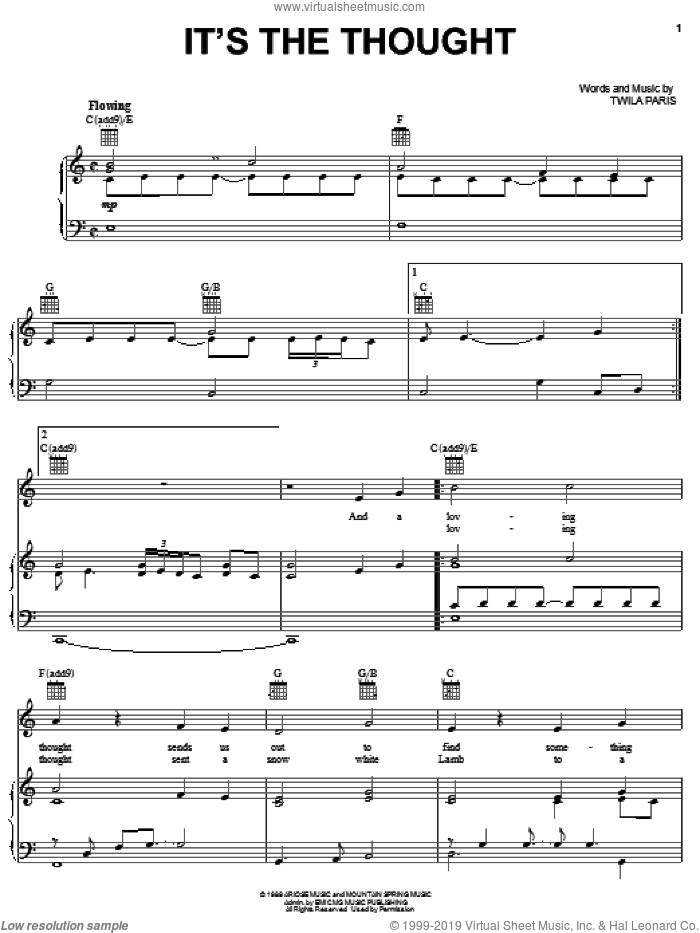 It's The Thought sheet music for voice, piano or guitar by Twila Paris, intermediate skill level