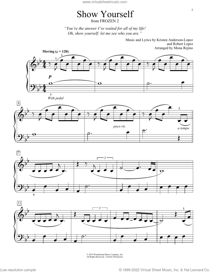 Show Yourself (from Disney's Frozen 2) (arr. Mona Rejino) sheet music for piano solo (elementary) by Idina Menzel and Evan Rachel Wood, Mona Rejino, Kristen Anderson-Lopez and Robert Lopez, beginner piano (elementary)