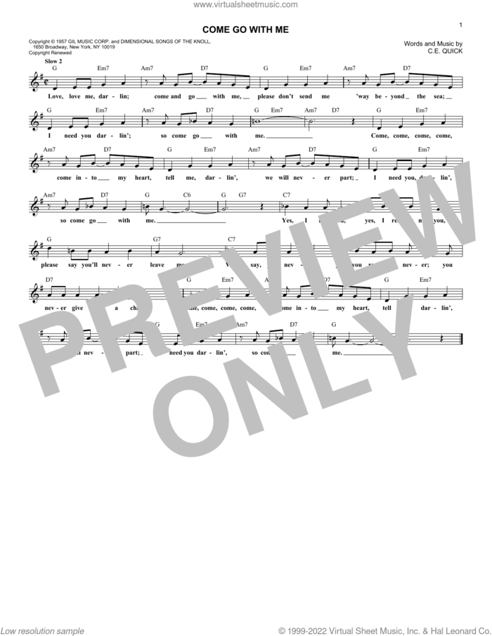 Come Go With Me sheet music for voice and other instruments (fake book) by Dell-Vikings, Dion, The Beach Boys and Clarence Quick, intermediate skill level