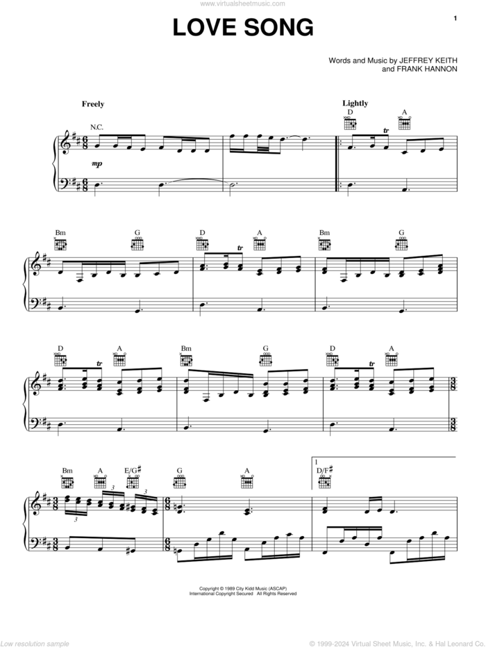 Love Song sheet music for voice, piano or guitar by Tesla, Frank Hannon and Jeffrey Keith, intermediate skill level