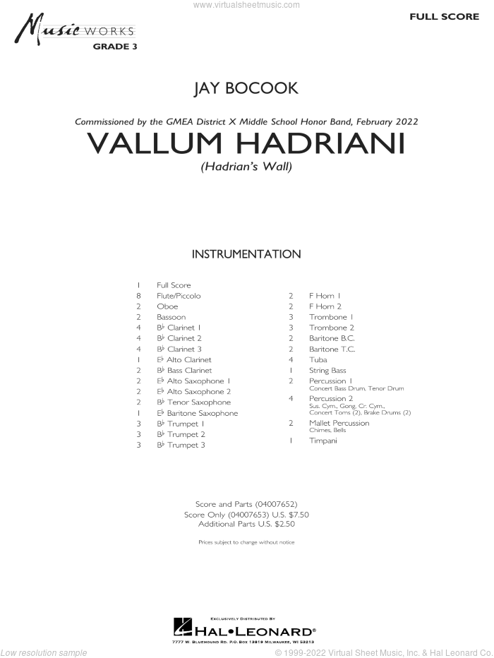 Vallum Hadriani (Hadrian's Wall) (COMPLETE) sheet music for concert band by Jay Bocook, intermediate skill level