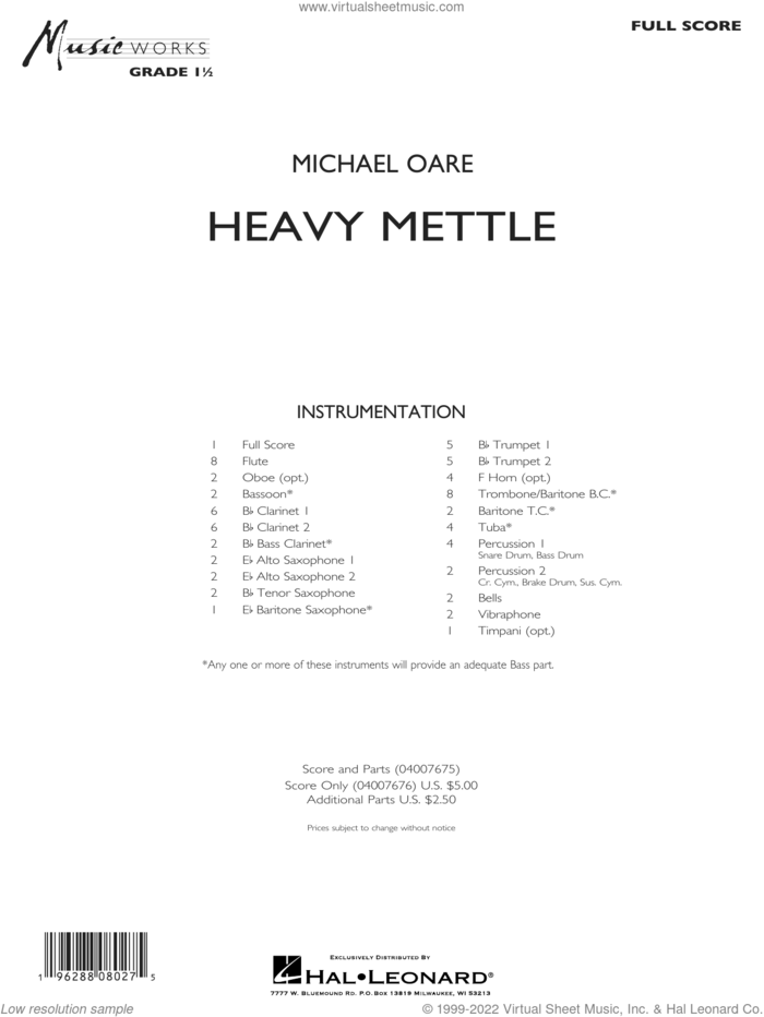 Heavy Mettle (COMPLETE) sheet music for concert band by Michael Oare, intermediate skill level