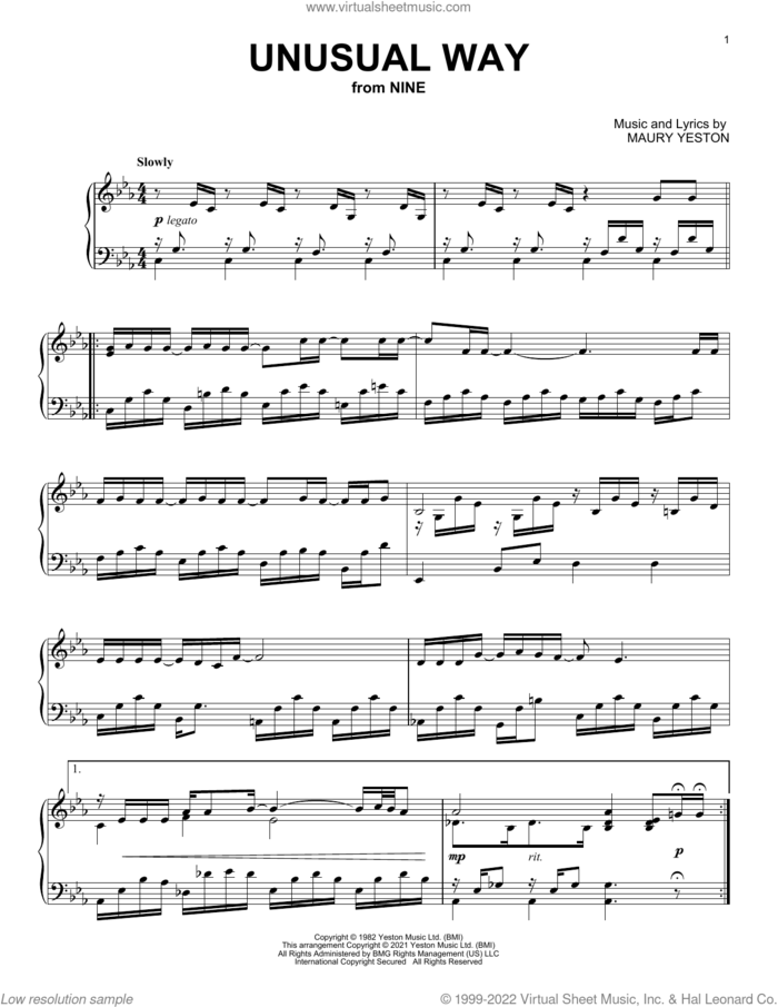 Unusual Way (from Nine) sheet music for piano solo by Maury Yeston and Linda Eder, intermediate skill level