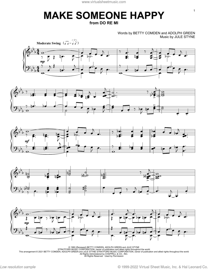 Make Someone Happy (from Do Re Mi) sheet music for piano solo by Jule Styne, Adolph Green and Betty Comden, intermediate skill level