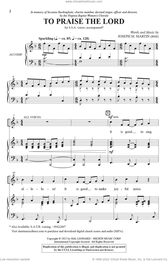 To Praise The Lord sheet music for choir (SSA: soprano, alto) by Joseph M. Martin, intermediate skill level