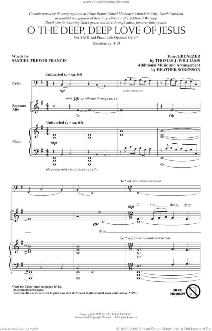 O The Deep, Deep Love Of Jesus sheet music for choir (SATB: soprano, alto, tenor, bass) by Heather Sorenson and Samuel Trevor Francis, intermediate skill level