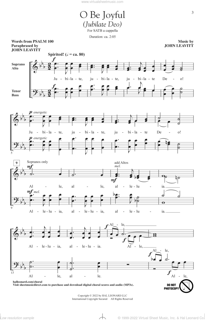 O Be Joyful (Jubilate Deo) sheet music for choir (SATB: soprano, alto, tenor, bass) by John Leavitt and Psalm 100, intermediate skill level