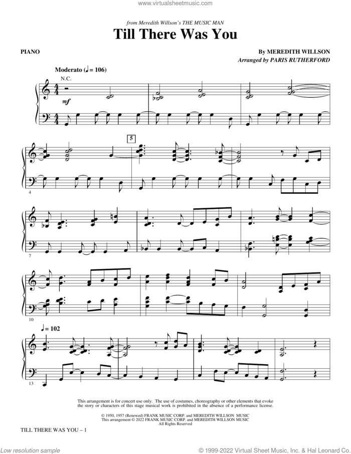 Till There Was You (from The Music Man) (arr. Paris Rutherford) (complete set of parts) sheet music for orchestra/band by Paris Rutherford and Meredith Willson, intermediate skill level