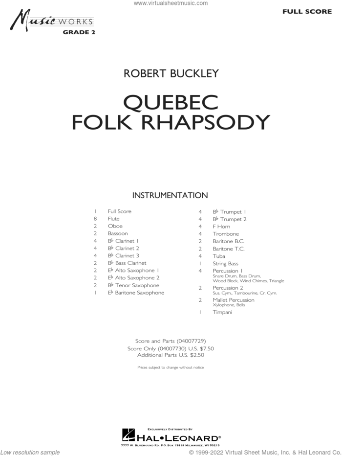 Quebec Folk Rhapsody (COMPLETE) sheet music for concert band by Robert Buckley, intermediate skill level