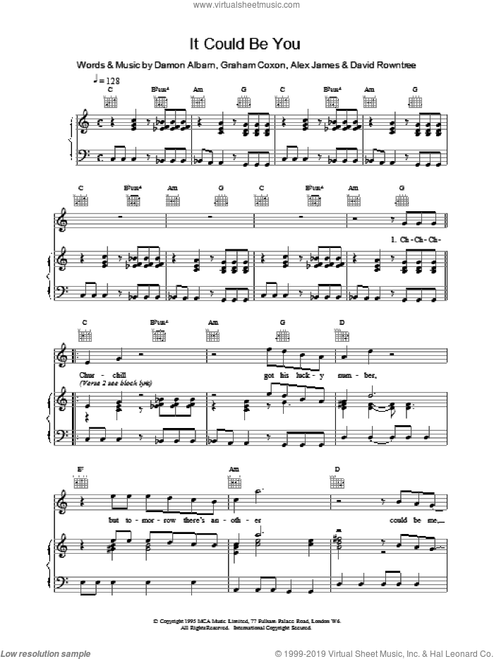 It Could Be You sheet music for voice, piano or guitar by Blur, intermediate skill level