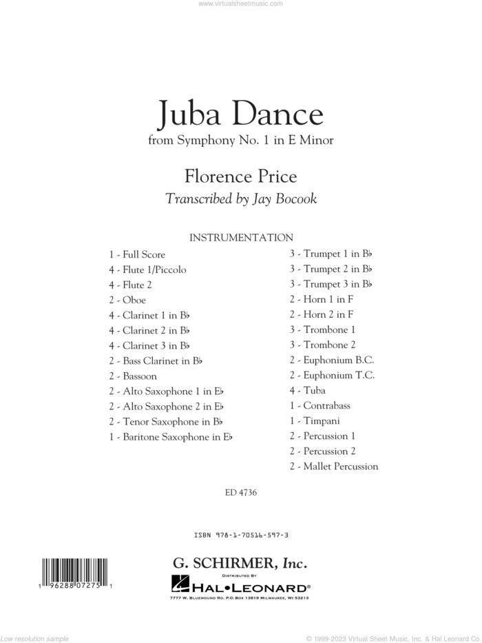 Juba Dance (from Symphony No. 1) sheet music for concert band (full score) by Florence Price and Jay Bocook, intermediate skill level