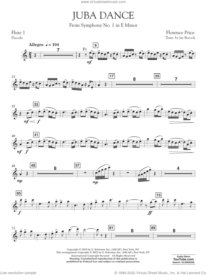 Juba Dance (from Symphony No. 1) sheet music for concert band (flute 1/piccolo) by Florence Price and Jay Bocook, intermediate skill level