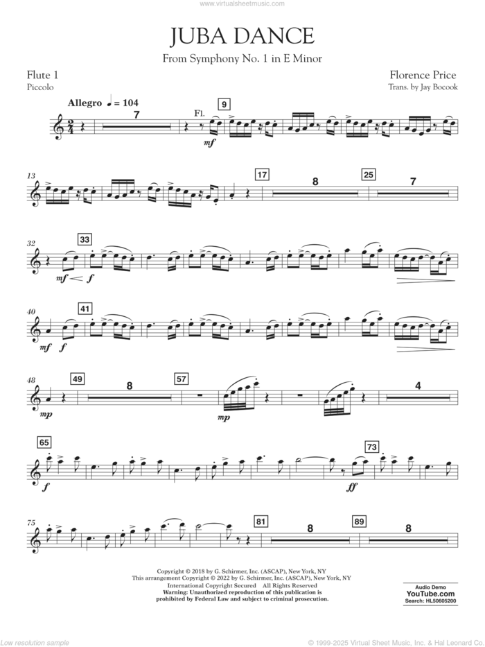 Juba Dance (from Symphony No. 1) sheet music for concert band (flute 1/piccolo) by Florence Price and Jay Bocook, intermediate skill level