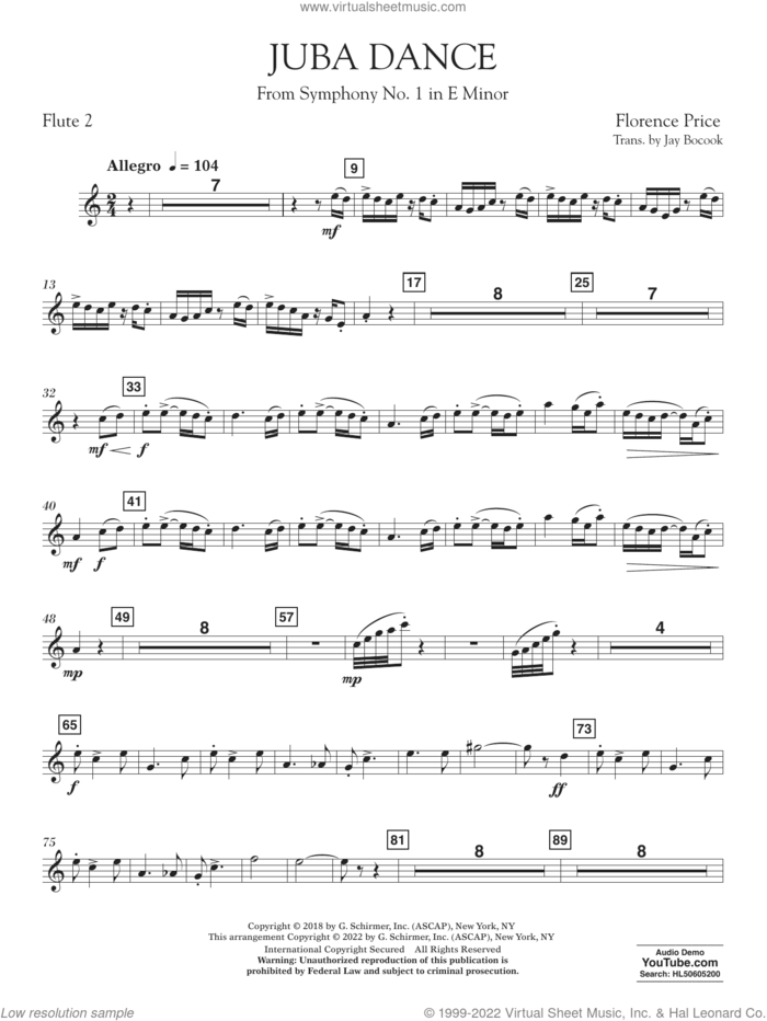 Juba Dance (from Symphony No. 1) sheet music for concert band (flute 2) by Florence Price and Jay Bocook, intermediate skill level