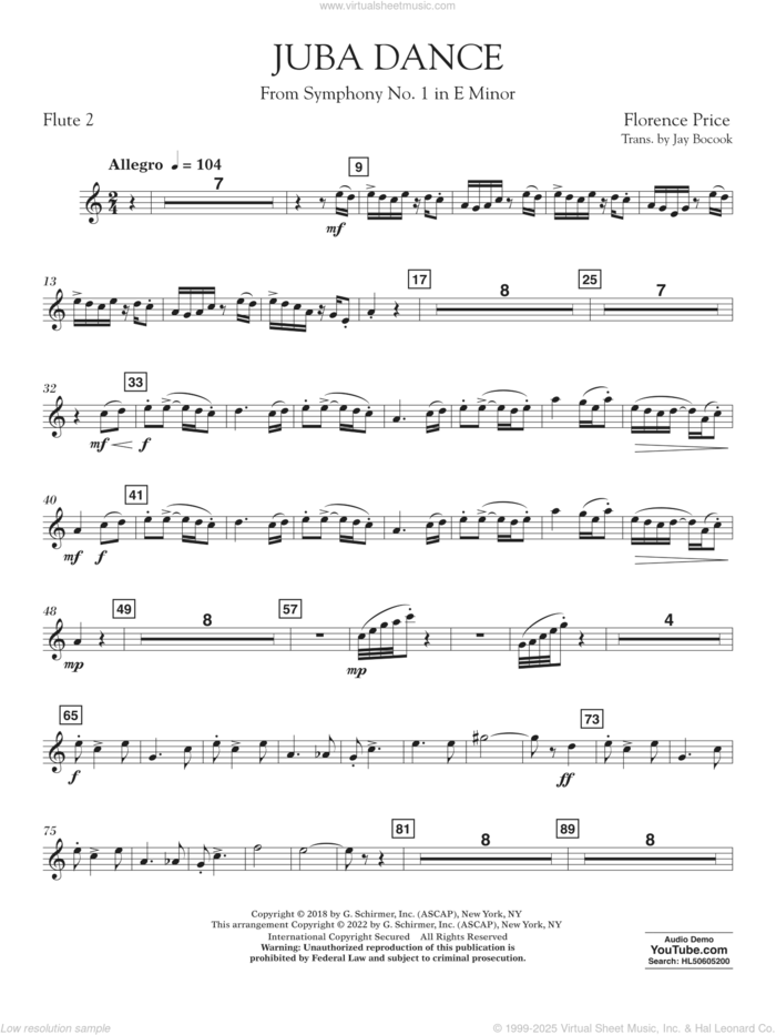 Juba Dance (from Symphony No. 1) sheet music for concert band (flute 2) by Florence Price and Jay Bocook, intermediate skill level