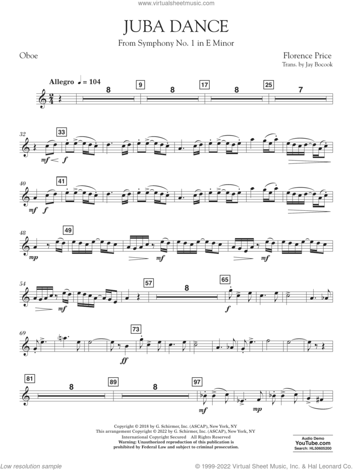 Juba Dance (from Symphony No. 1) sheet music for concert band (oboe) by Florence Price and Jay Bocook, intermediate skill level