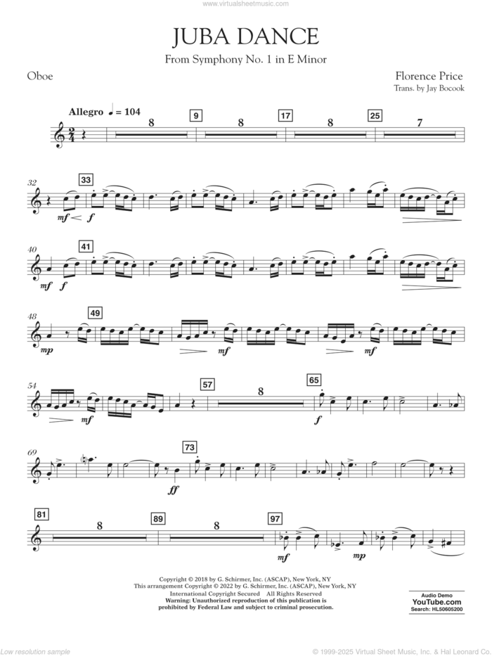 Juba Dance (from Symphony No. 1) sheet music for concert band (oboe) by Florence Price and Jay Bocook, intermediate skill level