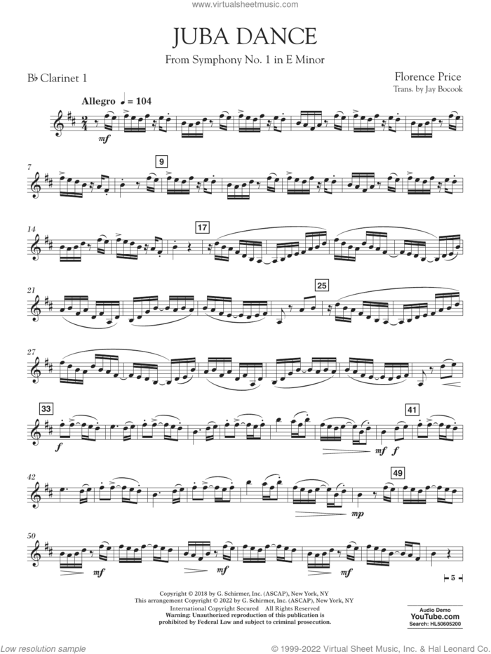 Juba Dance (from Symphony No. 1) sheet music for concert band (clarinet 1 in Bb) by Florence Price and Jay Bocook, intermediate skill level