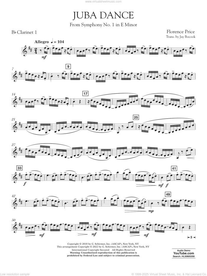 Juba Dance (from Symphony No. 1) sheet music for concert band (clarinet 1 in Bb) by Florence Price and Jay Bocook, intermediate skill level