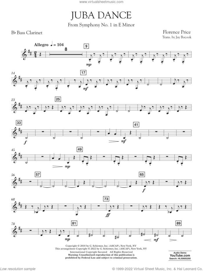 Juba Dance (from Symphony No. 1) sheet music for concert band (bass clarinet in Bb) by Florence Price and Jay Bocook, intermediate skill level