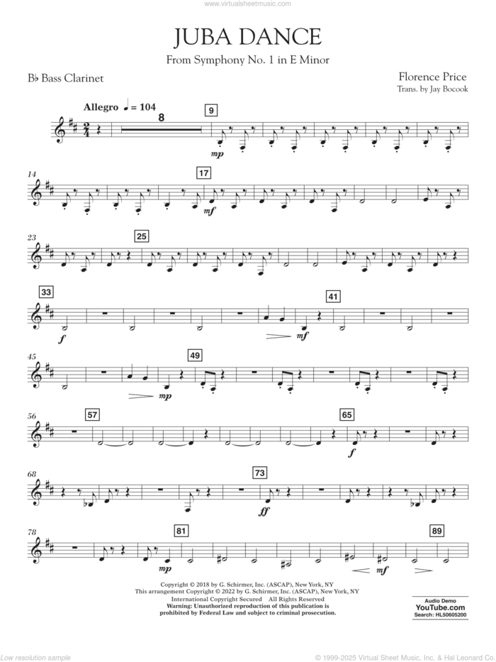 Juba Dance (from Symphony No. 1) sheet music for concert band (bass clarinet in Bb) by Florence Price and Jay Bocook, intermediate skill level
