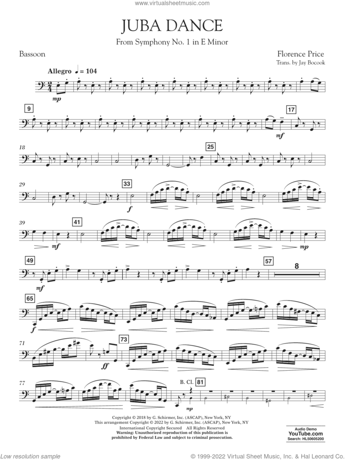 Juba Dance (from Symphony No. 1) sheet music for concert band (bassoon) by Florence Price and Jay Bocook, intermediate skill level