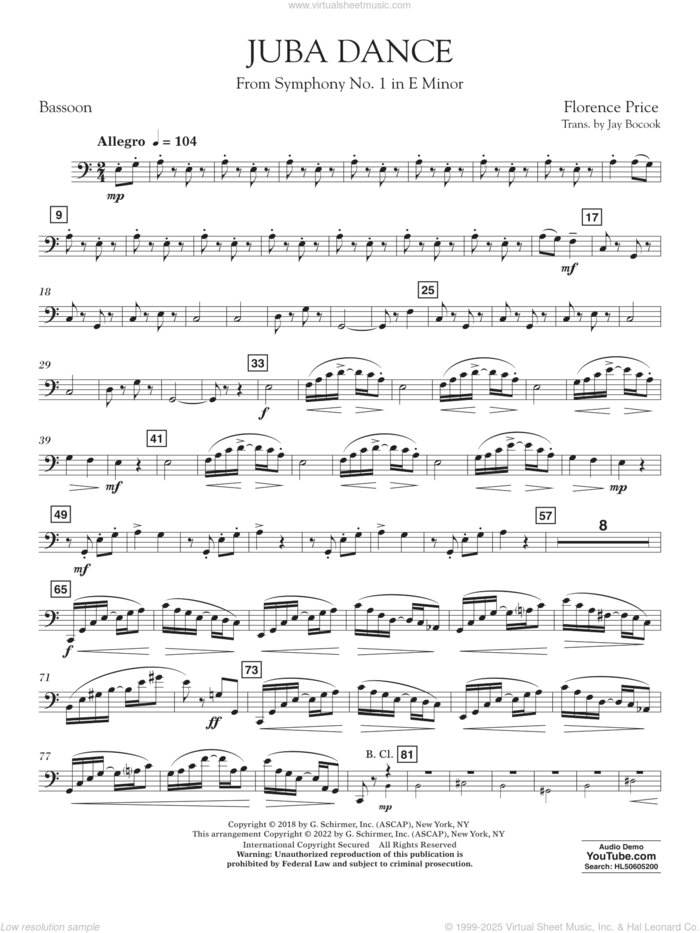 Juba Dance (from Symphony No. 1) sheet music for concert band (bassoon) by Florence Price and Jay Bocook, intermediate skill level
