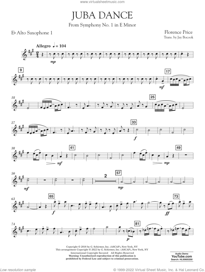 Juba Dance (from Symphony No. 1) sheet music for concert band (alto saxophone 1 in Eb) by Florence Price and Jay Bocook, intermediate skill level