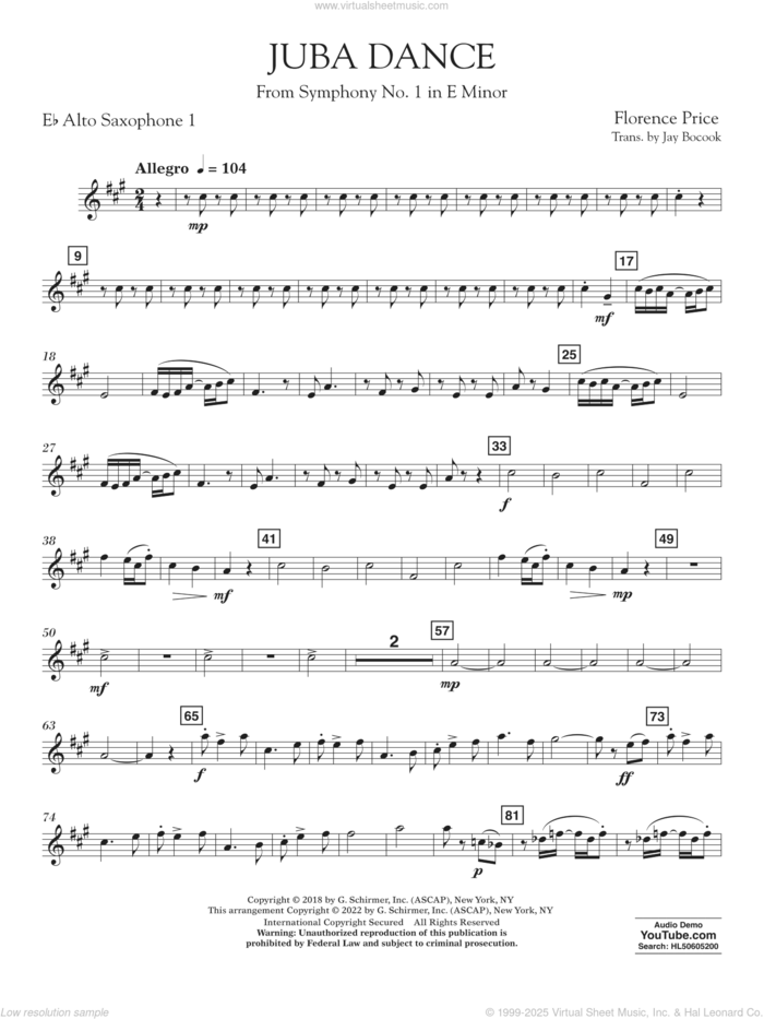 Juba Dance (from Symphony No. 1) sheet music for concert band (alto saxophone 1 in Eb) by Florence Price and Jay Bocook, intermediate skill level