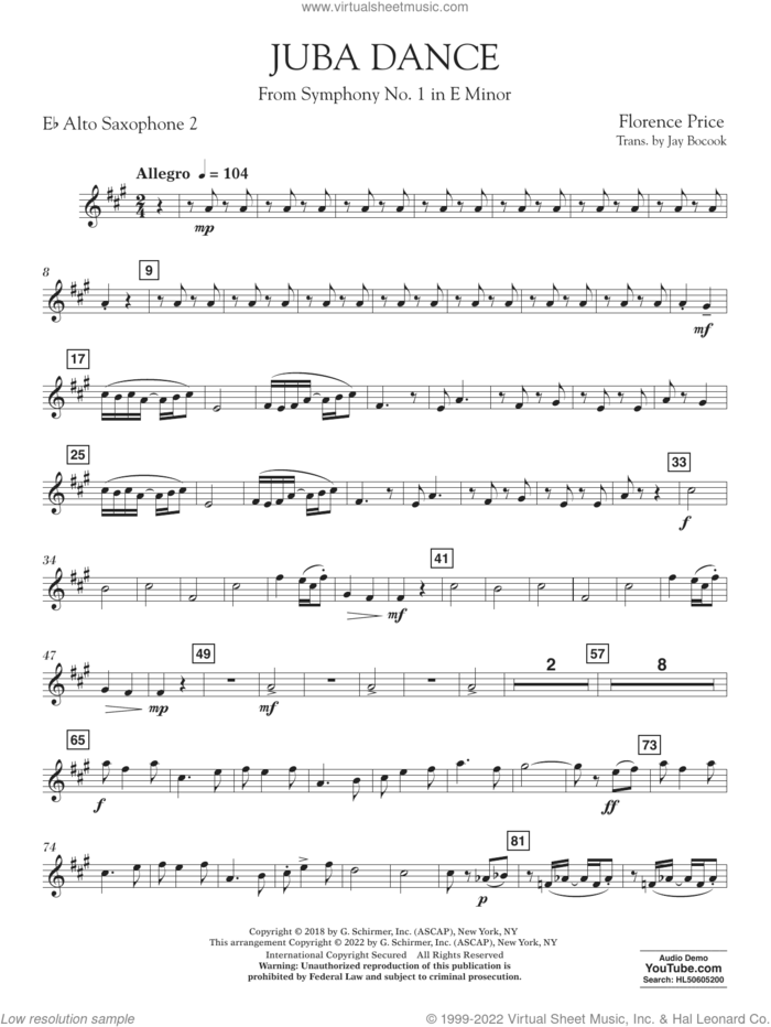 Juba Dance (from Symphony No. 1) sheet music for concert band (alto saxophone 2 in Eb) by Florence Price and Jay Bocook, intermediate skill level