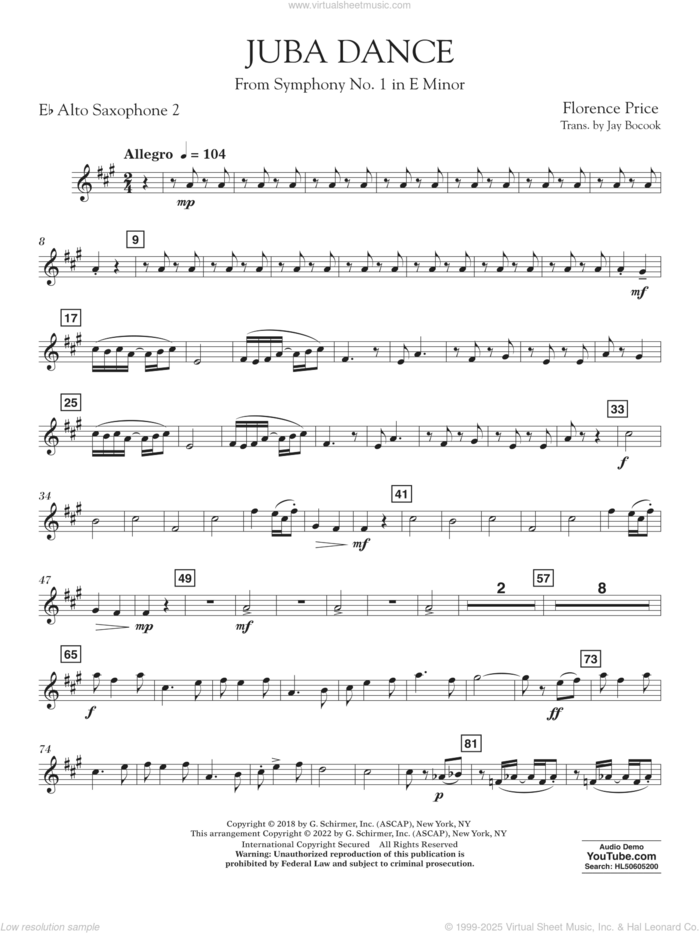 Juba Dance (from Symphony No. 1) sheet music for concert band (alto saxophone 2 in Eb) by Florence Price and Jay Bocook, intermediate skill level