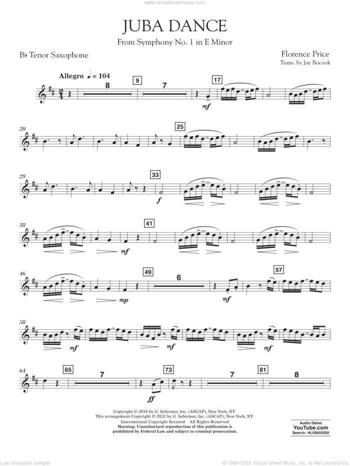 Juba Dance (from Symphony No. 1) sheet music for concert band (tenor saxophone in Bb) by Florence Price and Jay Bocook, intermediate skill level