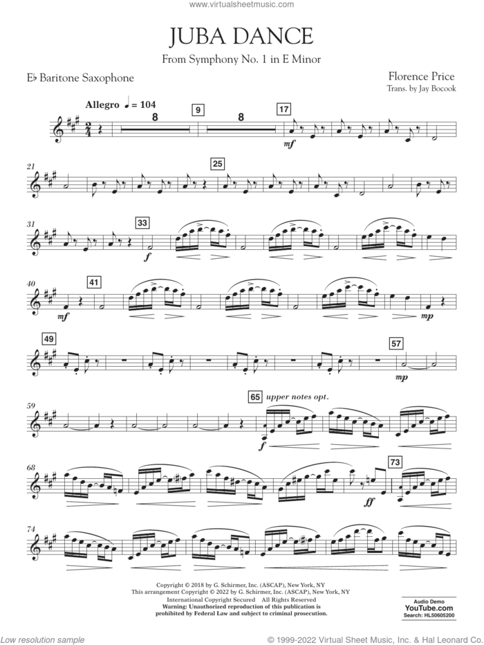 Juba Dance (from Symphony No. 1) sheet music for concert band (baritone saxophone in Eb) by Florence Price and Jay Bocook, intermediate skill level
