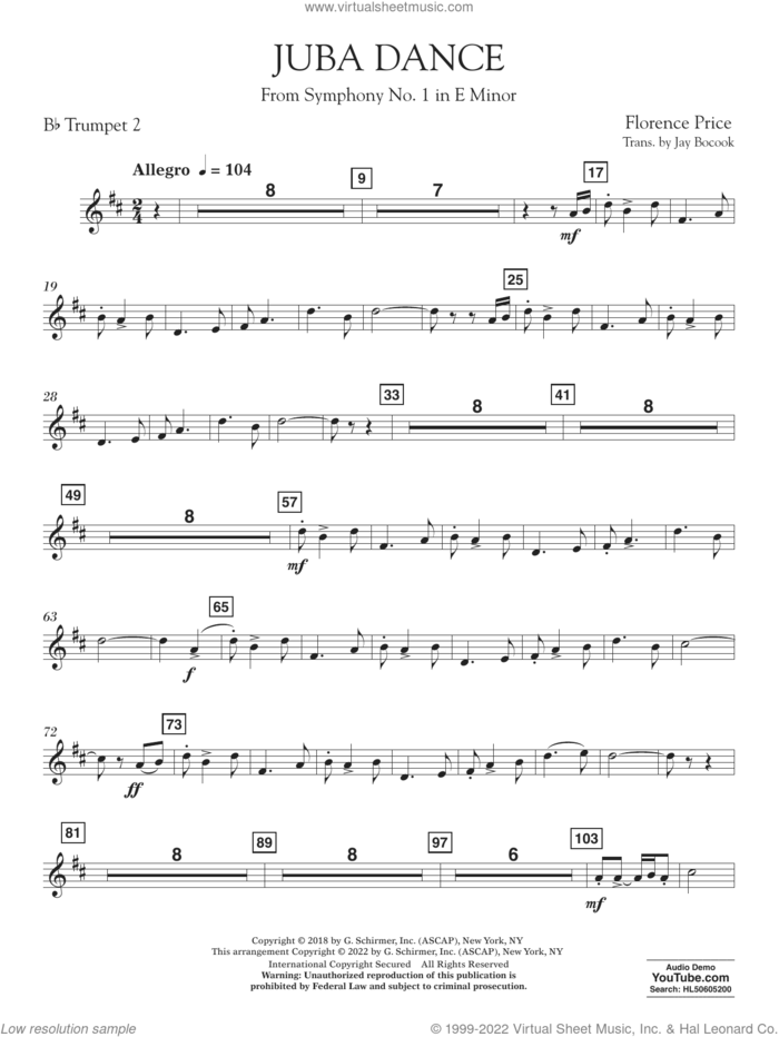 Juba Dance (from Symphony No. 1) sheet music for concert band (trumpet 2 in Bb) by Florence Price and Jay Bocook, intermediate skill level