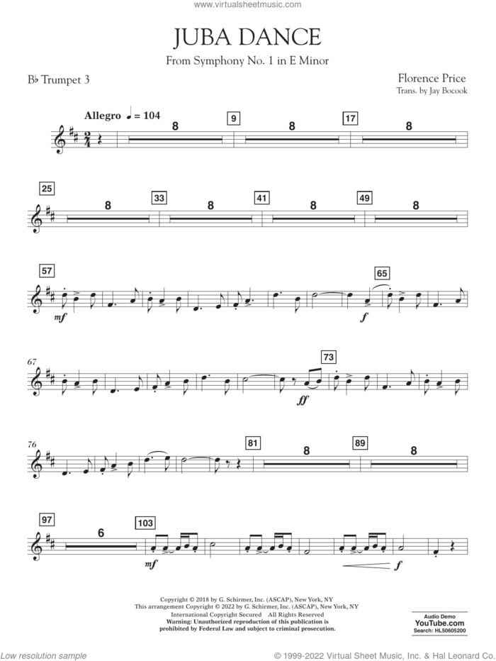 Juba Dance (from Symphony No. 1) sheet music for concert band (trumpet 3 in Bb) by Florence Price and Jay Bocook, intermediate skill level
