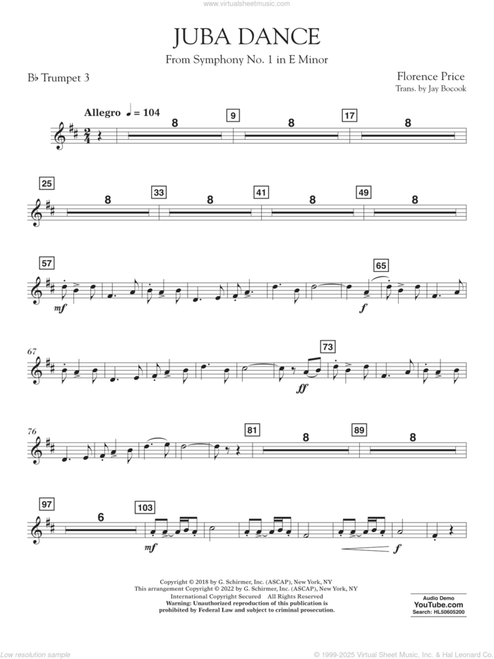 Juba Dance (from Symphony No. 1) sheet music for concert band (trumpet 3 in Bb) by Florence Price and Jay Bocook, intermediate skill level