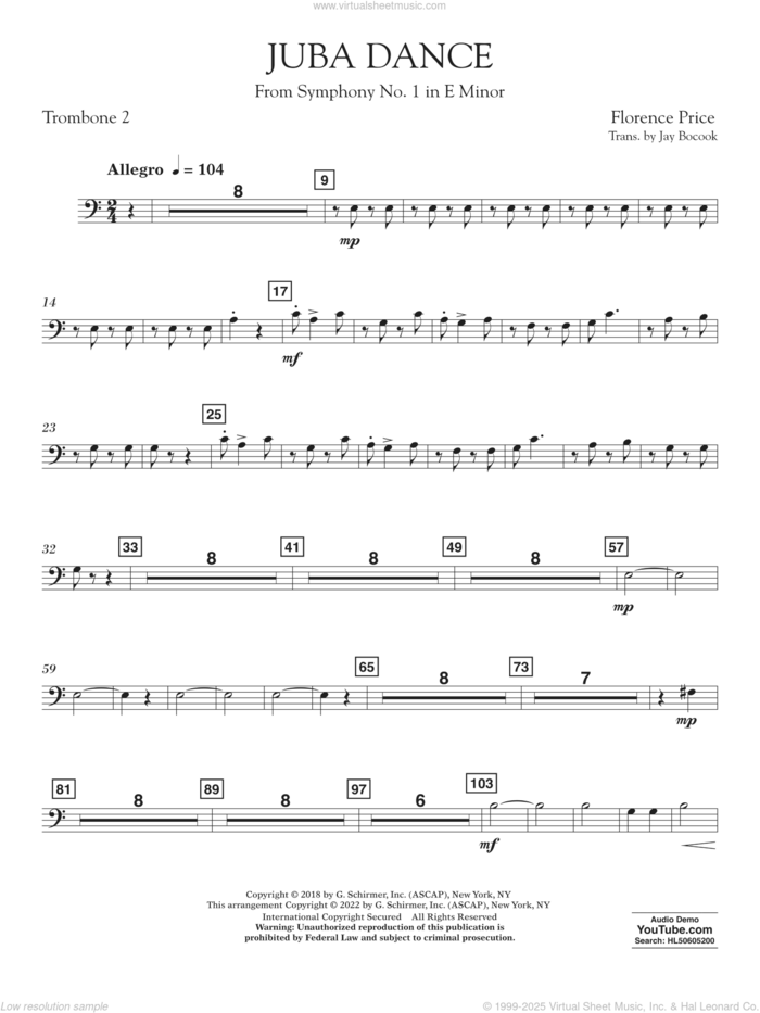 Juba Dance (from Symphony No. 1) sheet music for concert band (trombone 2) by Florence Price and Jay Bocook, intermediate skill level