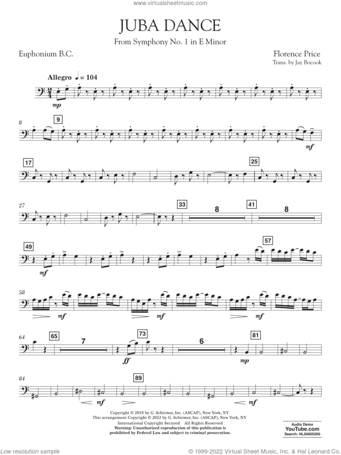 Juba Dance (from Symphony No. 1) sheet music for concert band (euphonium b.c.) by Florence Price and Jay Bocook, intermediate skill level