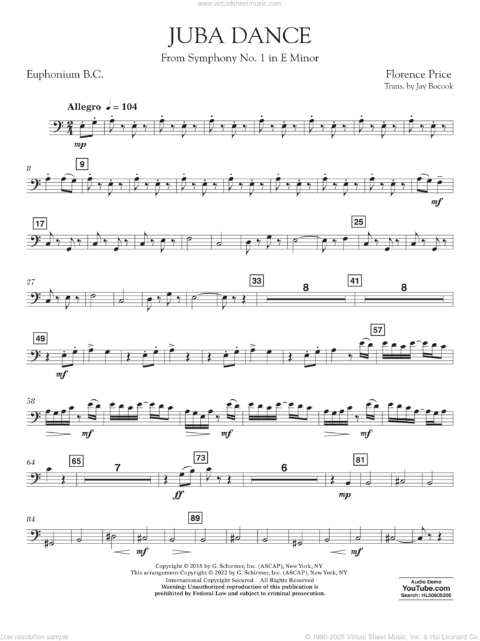 Juba Dance (from Symphony No. 1) sheet music for concert band (euphonium b.c.) by Florence Price and Jay Bocook, intermediate skill level