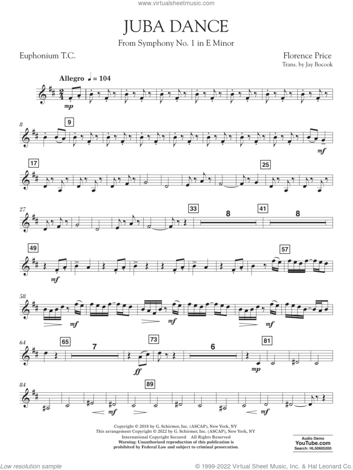 Juba Dance (from Symphony No. 1) sheet music for concert band (euphonium t.c.) by Florence Price and Jay Bocook, intermediate skill level