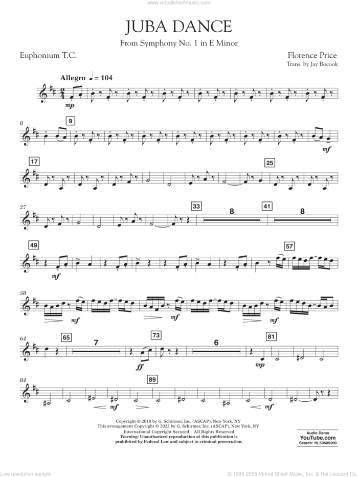 Juba Dance (from Symphony No. 1) sheet music for concert band (euphonium t.c.) by Florence Price and Jay Bocook, intermediate skill level