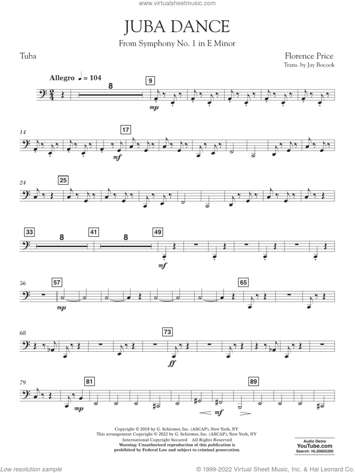 Juba Dance (from Symphony No. 1) sheet music for concert band (tuba) by Florence Price and Jay Bocook, intermediate skill level