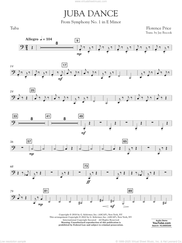 Juba Dance (from Symphony No. 1) sheet music for concert band (tuba) by Florence Price and Jay Bocook, intermediate skill level